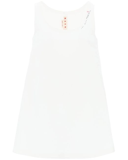 Marni White Flared Dress With Hand-Embroidered