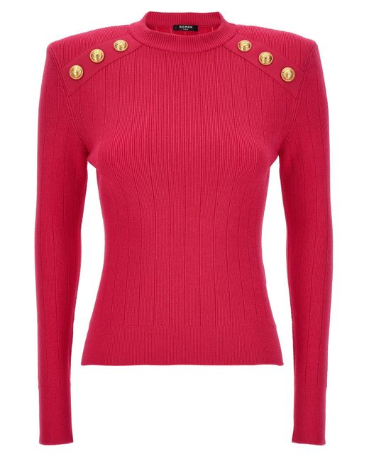 Balmain Red Logo Button Sweater Sweater, Cardigans