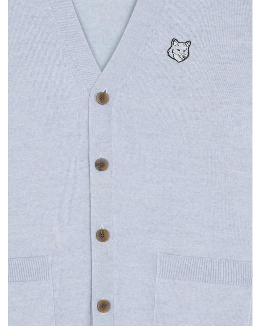 Cardigan in lana con patch Fox frontale di Maison Kitsuné in Blue da Uomo