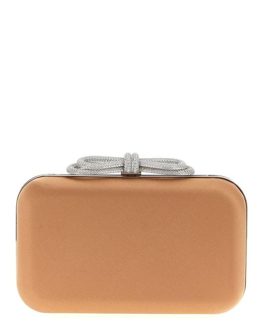 Mach & Mach Brown 'Double Bow Satin' Clutch
