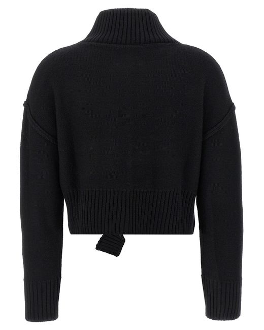 MM6 by Maison Margiela Black Cropped Distressed Sweater With High Neck