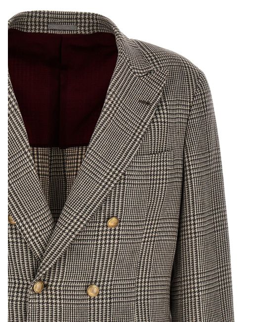 Brunello Cucinelli Brown Check Double-breasted Blazer Jackets for men