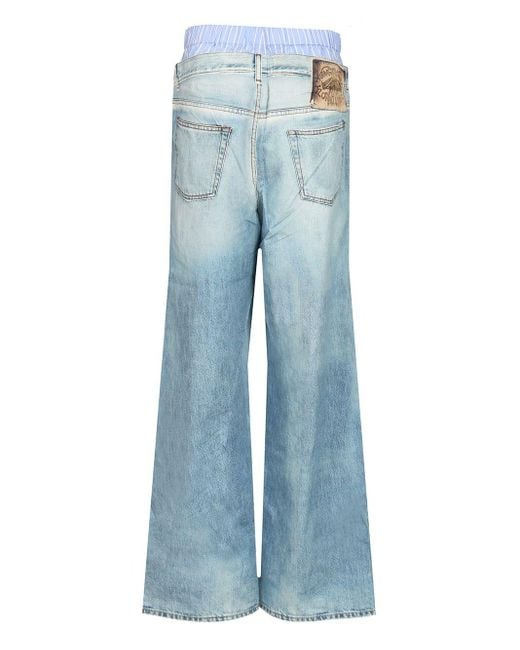 Acne Blue Trompe-L'Oeil Print Trousers Jeans