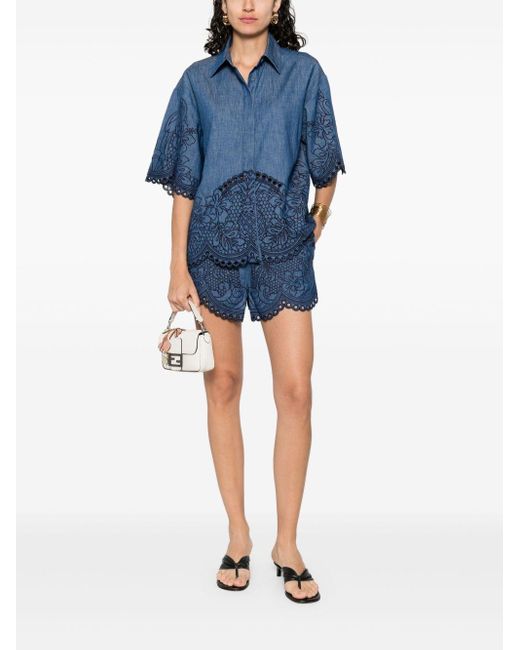 Zimmermann Blue Coco Embroidered Denim Shirt