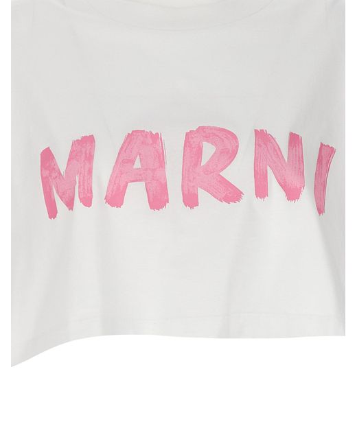 Marni Pink Logo Print Crop T-Shirt