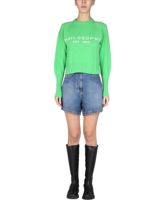 Philosophy Green Sweater With Logo Inlay