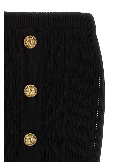 Logo Button Midi Skirt Gonne Nero di Balmain in Black