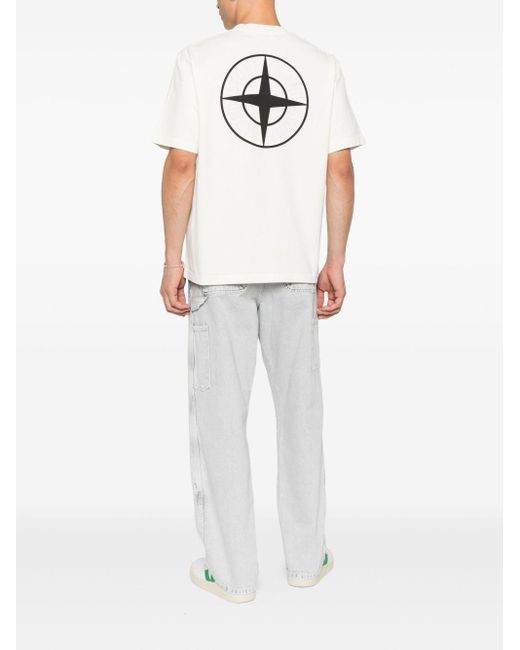 Stone Island White Archive Logo Cotton T-Shirt for men