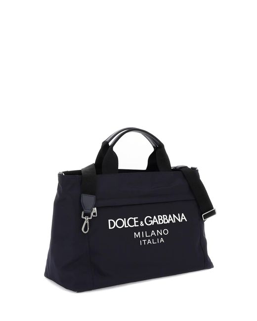 Dolce & Gabbana Blue Rubberized Logo Nylon Duffle Bag for men