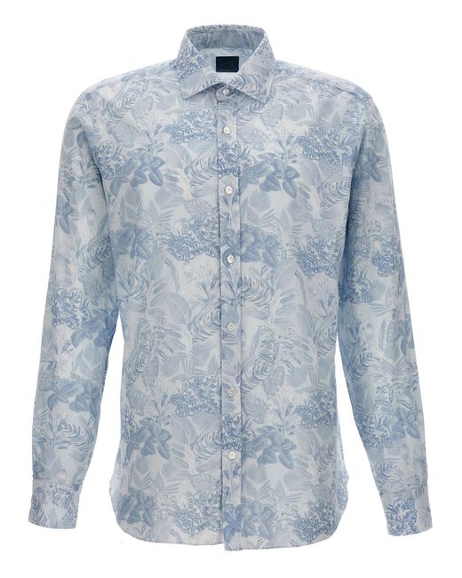 Barba Napoli Blue Floral Print Shirt Shirt, Blouse for men