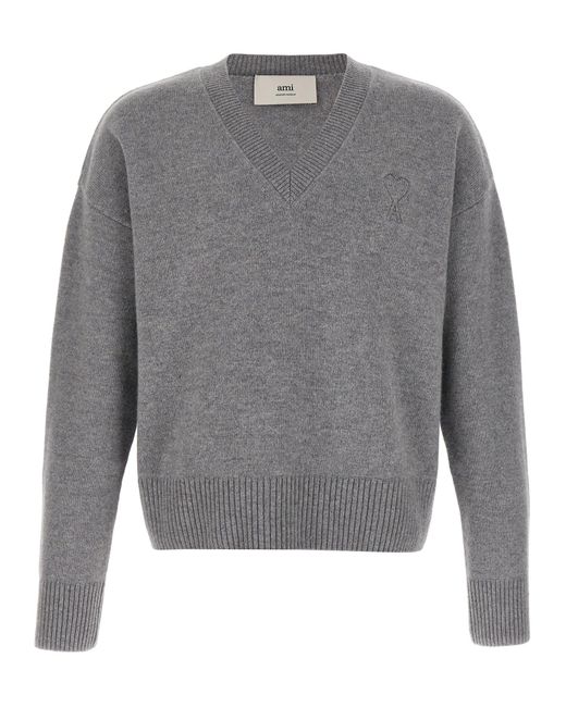 Puff Logo Patch Sweater Maglioni Grigio-Uomo di AMI in Gray da Uomo