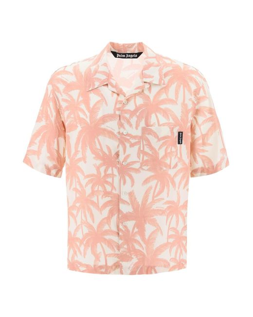 Palm Angels Pink Bowling Shirt With Palms Motif for men