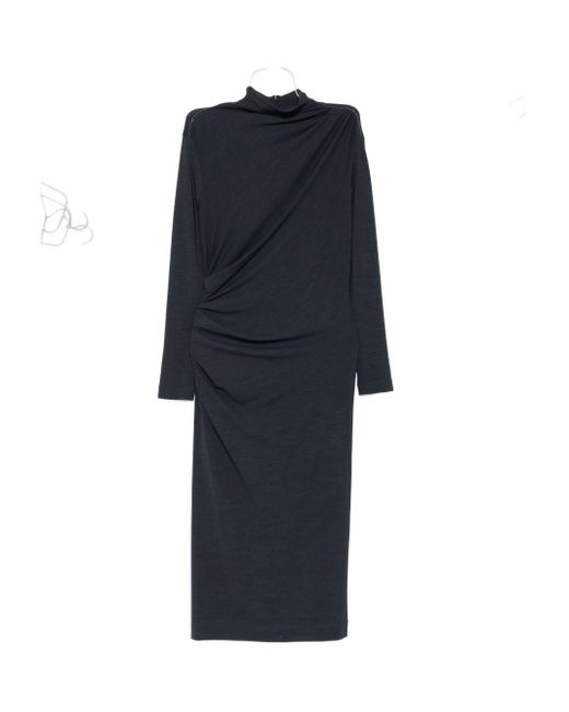 Brunello Cucinelli Blue Wool Blend Midi Dress