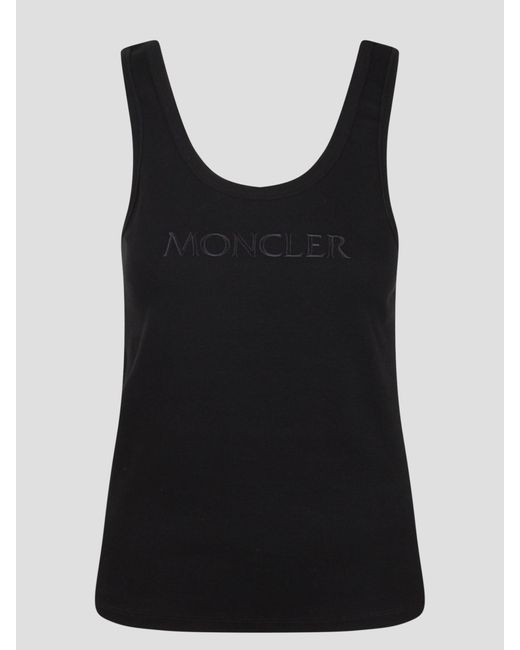 Embroidered logo ribbed tank top di Moncler in Black