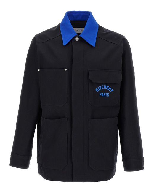 Givenchy Blue Logo Embroidery Overshirt Puffer Jackets for men