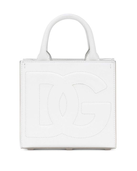 Dolce & Gabbana White Mini Dg Daily Shopping Bag In Calf Leather With Front Logo