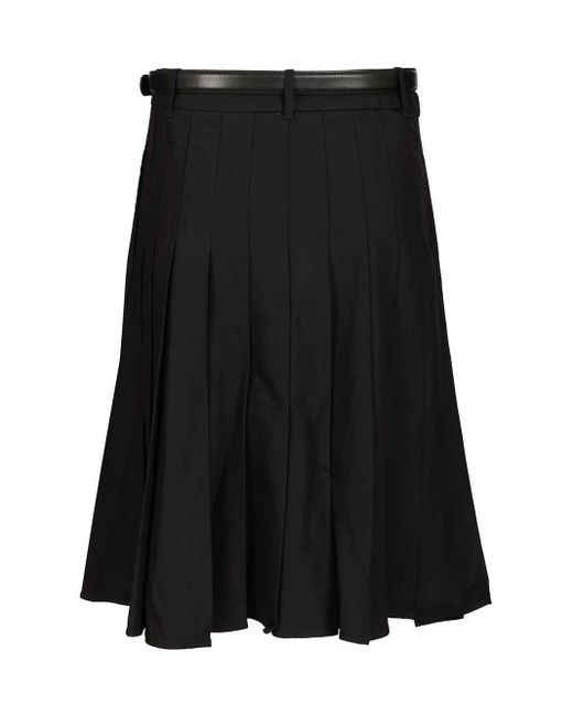 Self-Portrait Black Pleated Twill Midi Skirt Skirts