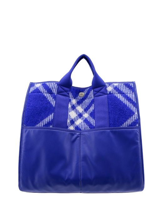 Burberry Blue Wool And Leather Shoulder Bag With Check Motif for men