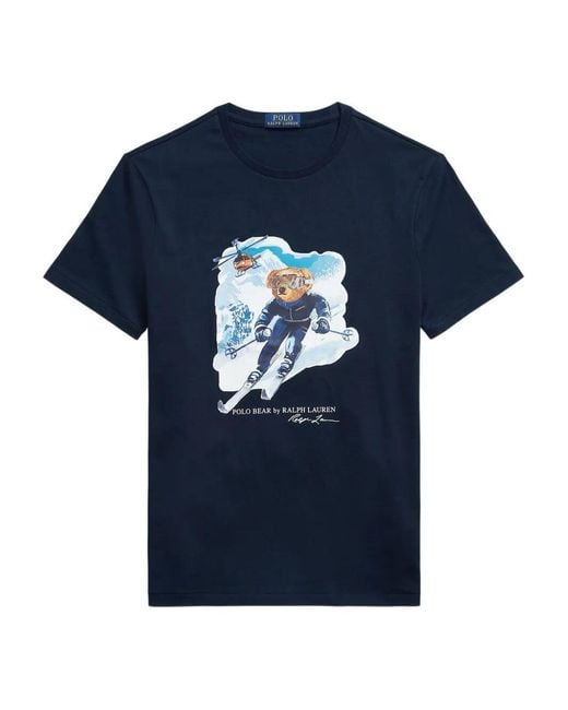 Polo Ralph Lauren Blue Custom Slim Fit Polo Bear Skiing T-Shirt for men