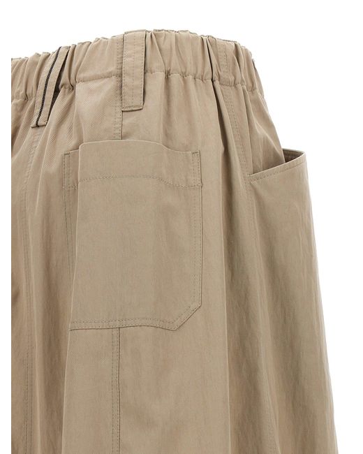 Drawstring Skirt At The Hem Gonne Beige di Brunello Cucinelli in Natural