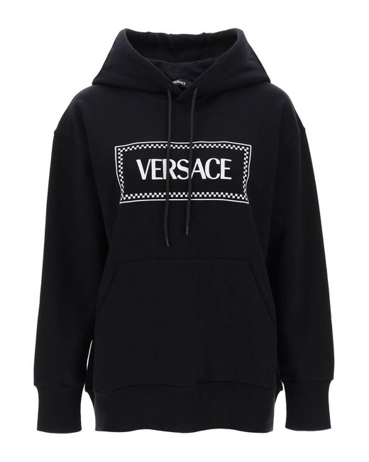 Versace Black Hoodie With Logo Embroidery
