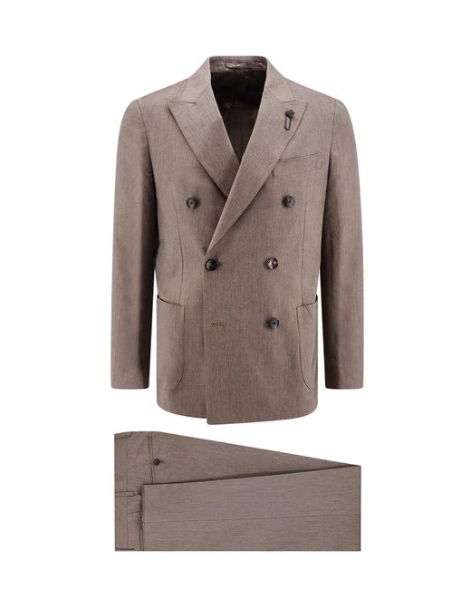 Lardini Gray Cotton And Cashmere Suit With Iconic Brooch for men