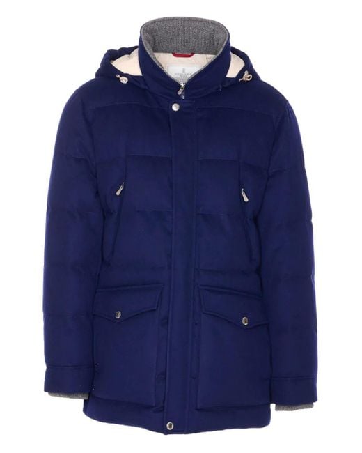 Brunello Cucinelli Blue Hood Puffer Jacket for men