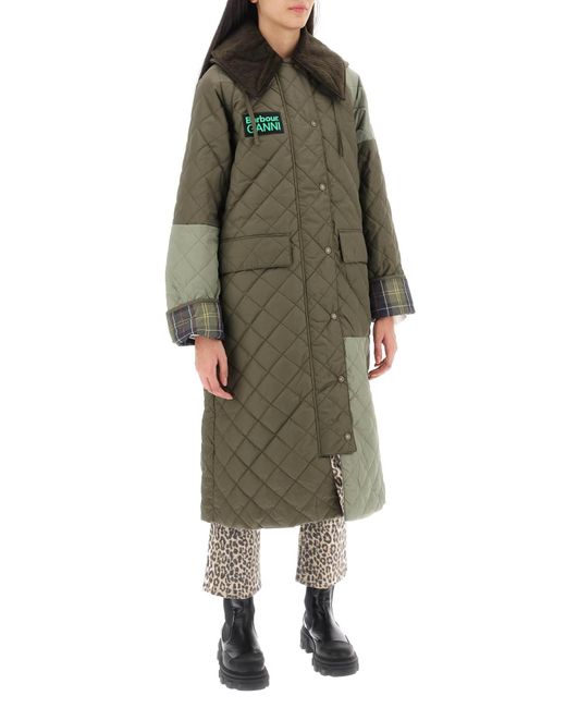 BARBOUR X GANNI Green Burghley Quilted Trench Coat