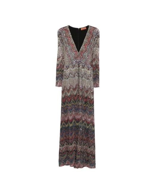 Missoni Multicolor Long Dress With Lamã And Zigzag Sequins