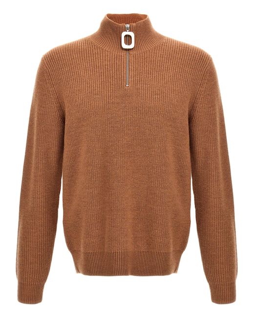 J.W. Anderson Brown Half Zip Maxi Puller Sweater Sweater, Cardigans for men
