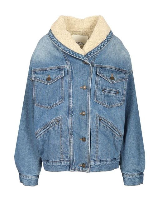 Isabel Marant Blue Pimia Denim And Faux Fur Jacket