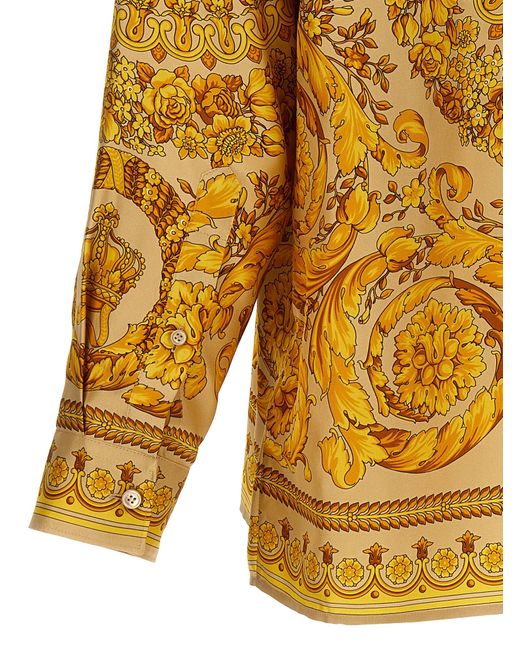 Camicia in seta a stampa Barocco di Versace in Yellow da Uomo