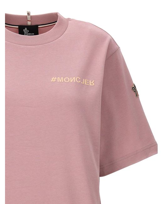 Logo Print T Shirt Rosa di 3 MONCLER GRENOBLE in Pink