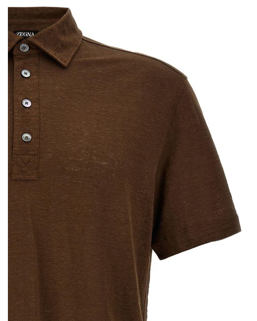Linen Shirt Polo Marrone di Zegna in Brown da Uomo