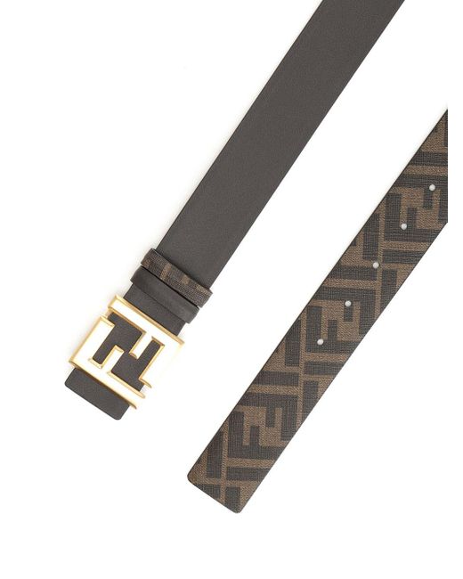 Fendi Black Reversible Belt With Thin Squared Ff Buckle Belts for men
