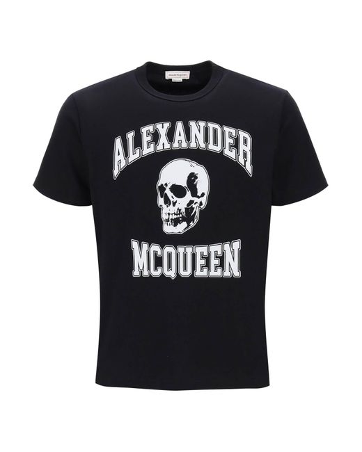 Alexander McQueen Black T-shirt With Varsity Logo And Skull Print for men