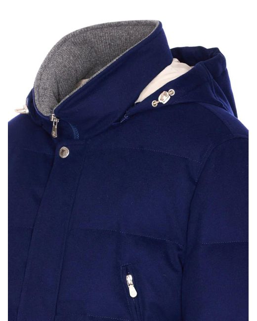 Brunello Cucinelli Blue Hood Puffer Jacket for men
