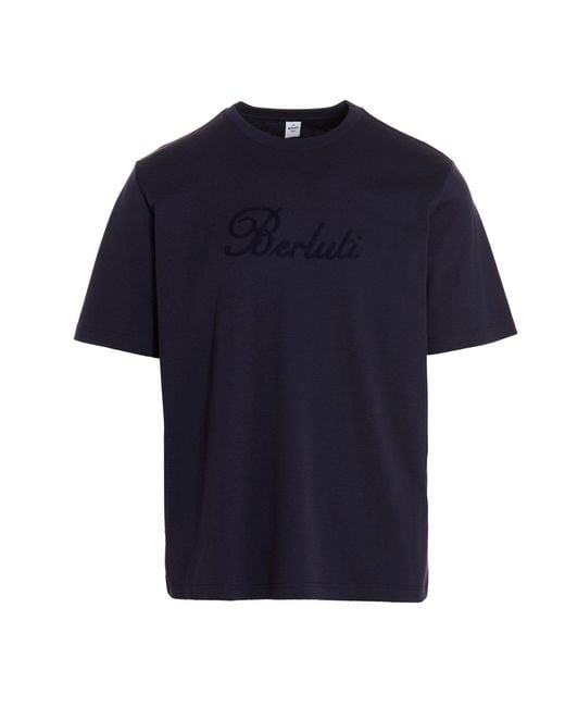Berluti Blue Logo Embroidery T-shirt for men