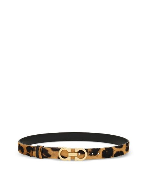 Ferragamo White Animal-Print Pony Hair Gancini Belt Accessories