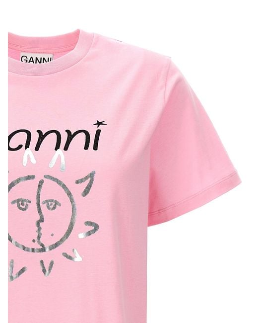 Ganni Pink Logo Print T-Shirt