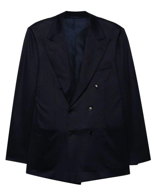 Kiton Blue Double-Breasted Wool Blazer for men