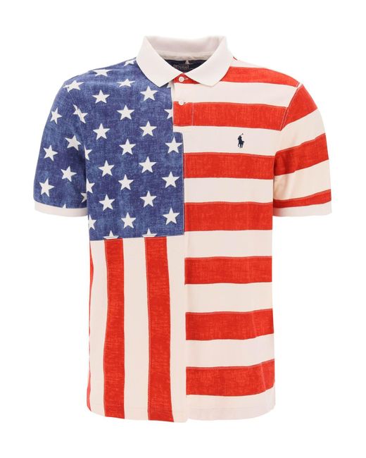 Polo Ralph Lauren Red Classic Fit Polo Shirt With Printed Flag for men