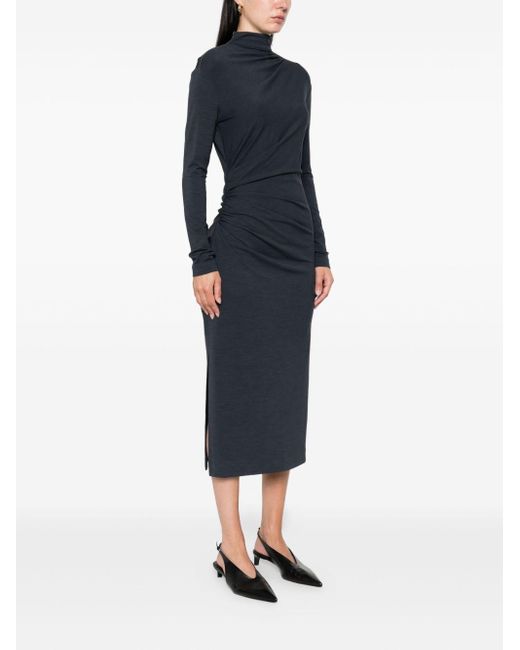Brunello Cucinelli Blue Wool Blend Midi Dress