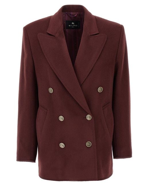 Etro Purple Double-Breasted Blazer Blazers