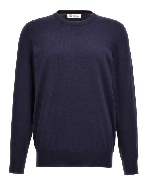Cotton Sweater Maglioni Blu di Brunello Cucinelli in Blue da Uomo
