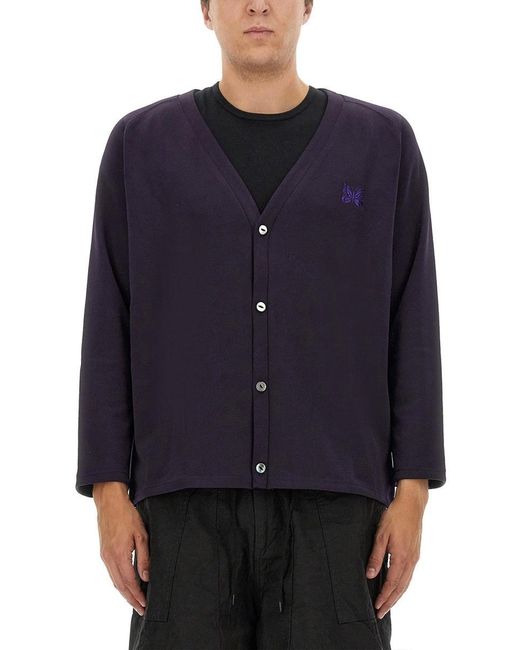 Needles Blue V-Neck Cardigan for men