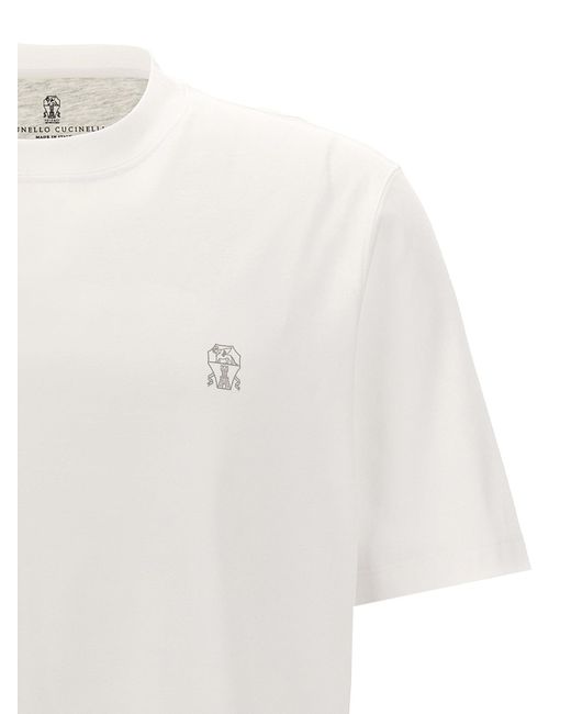 Brunello Cucinelli White Logo T-Shirt for men