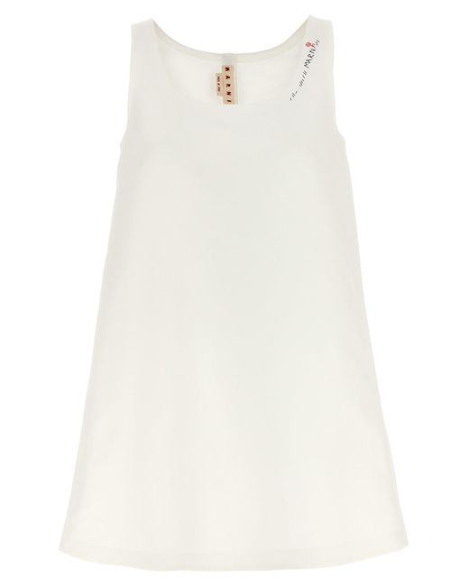 Marni White Logo Embroidery Dress