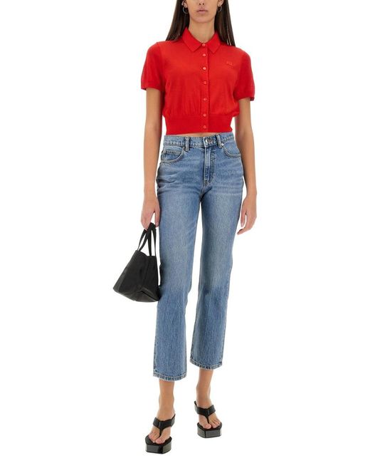 Alexander Wang Red Cropped Polo Cardigan