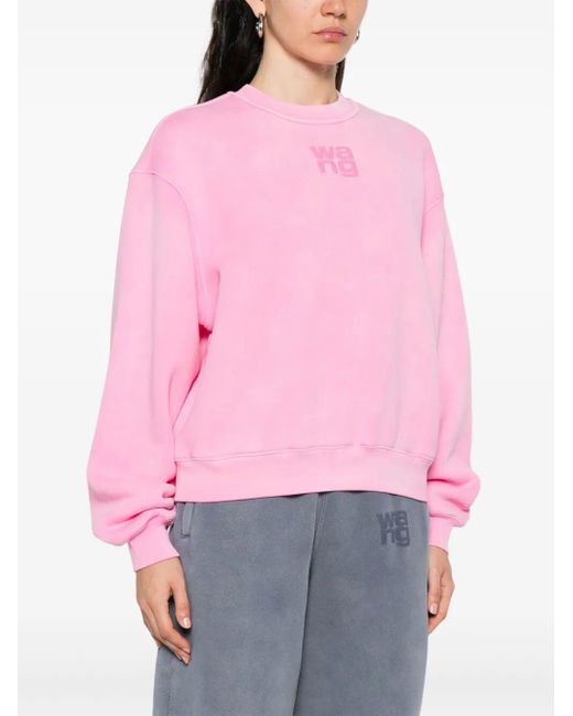 Felpa Con Stampa Logo Puff Sovrapposto di Alexander Wang in Pink